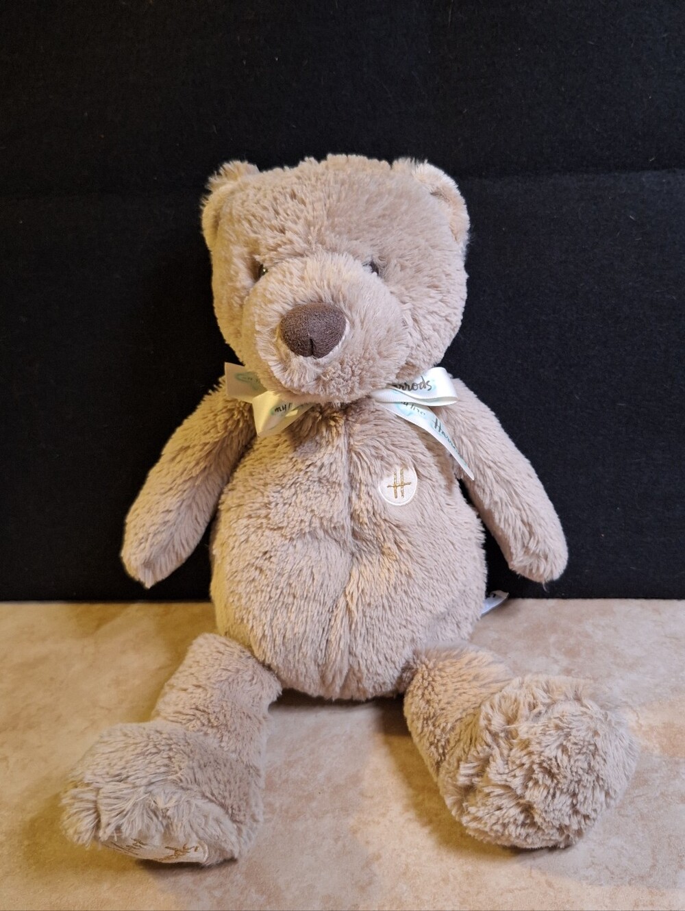 My First Harrods Plush Teddy Bear 13” Lt Brown Knightsbridge London Ribbon Patch